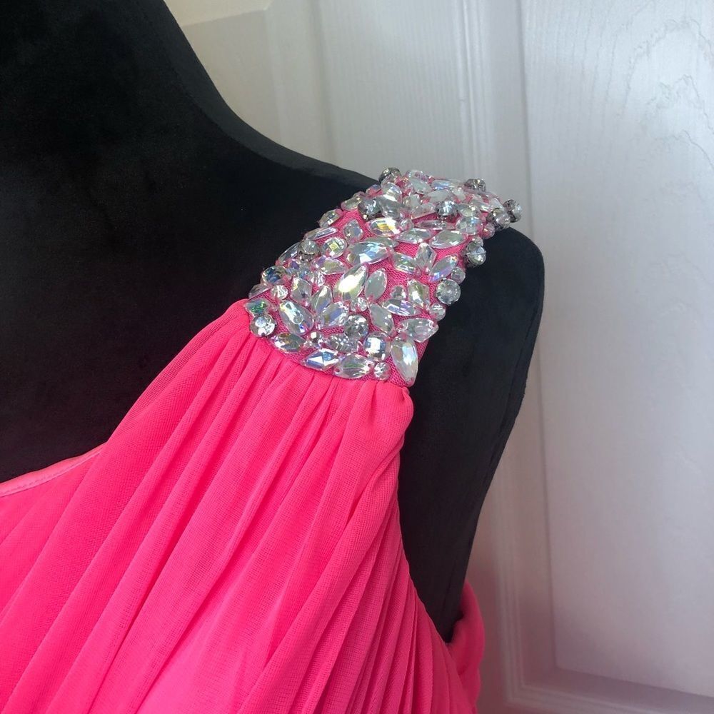 Deb pink maxi length formal prom dress with jeweled strap, size 14 - Picture 5 of 13